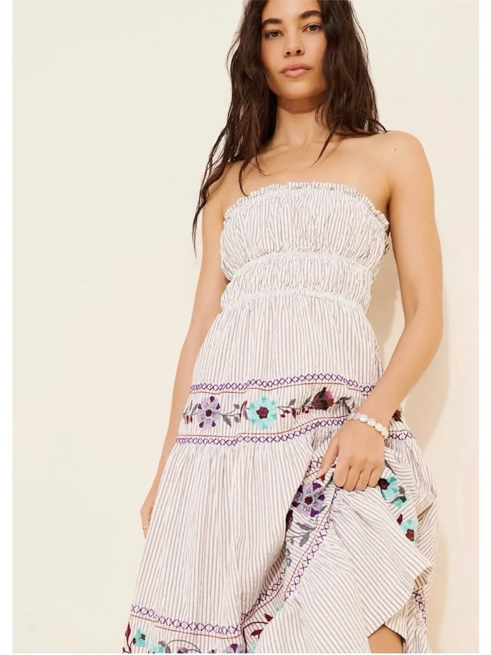 Free People Kalani Midi Dress in Ivory Stripe Combo New!